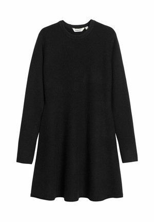 Sort strikket kjole med lange ærmer, rund halsudskæring, udvidet form, blød tekstur og en glat finish. Mærkeetiket synlig indeni.