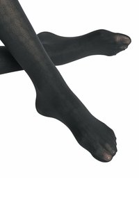 Collant neri con un sottile motivo a diamante, finitura trasparente e design open toe. Il tessuto appare liscio e leggermente lucido.