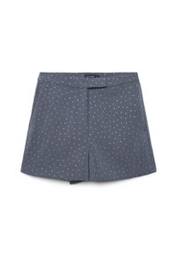 Pantaloni corti grigi con un motivo testurizzato di piccole macchie bianche, dotati di una vita piatta e tasche laterali.