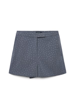 Graue Shorts mit einem strukturierten Muster aus kleinen weißen Punkten, ausgestattet mit einem flachen Bund und Seitentaschen.