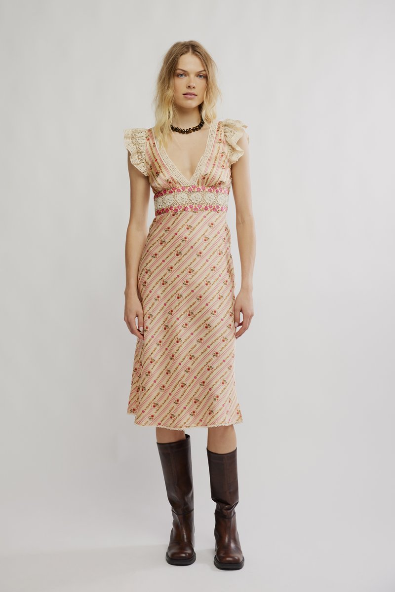 Robe Sans Manches Free People - Taille M - En Rayonne/coton Beige - Avec Perles - Neuf Avec étiquettes PDSF 158€