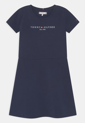 Granatowa sukienka t-shirtowa wykonana z mieszanki bawełny, z krótkimi rękawami, okrągłym dekoltem i logo marki nadrukowanym z przodu.