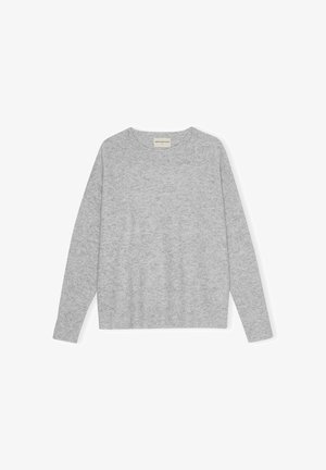 Hall halli, pika varrukaga kampsun, mis on valmistatud pehmest kangast, ümar kaelus, soonilised varrukasääred ja alumine äär, millel on peene triibuline tekstuur.