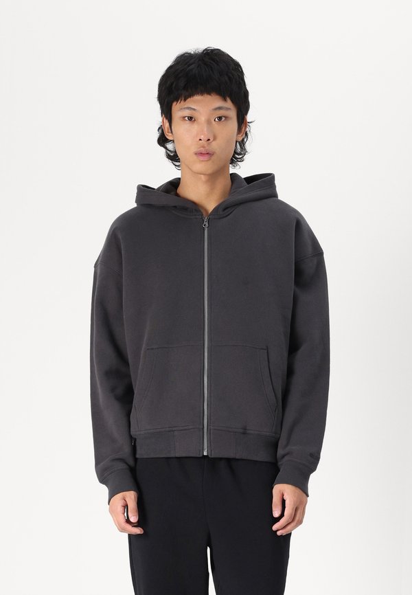 Boxy Faux Shearling-Lined Zip-Up Hoodie - Hoodie
