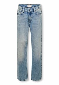Lys blå denimjeans med rett snitt, fem lommer og knappelukking. Har et subtilt vaskemønster og sydd detaljarbeid.