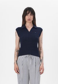 Tommy Hilfiger CABLE OPEN - Poloskjorter - dark night navy