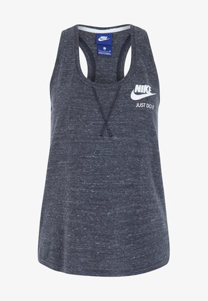 Camiseta sin mangas de Nike en gris oscuro con logo blanco y el texto "Just Do It" en el pecho.
