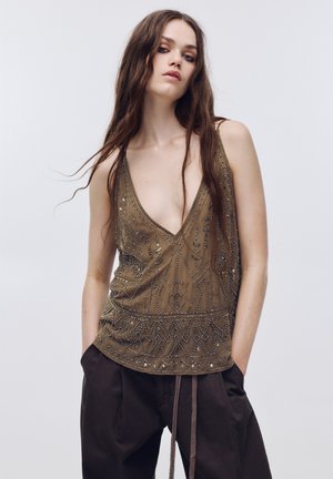PULL&BEAR BEADED - Top - brown