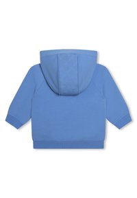 Felpa con cappuccio blu con un motivo trapuntato testurizzato sulla parte posteriore del cappuccio, polsini e orlo a coste. Materiale in cotone morbido.