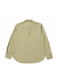 Camicia verde chiaro a maniche lunghe con colletto, piega sul retro e polsini abbottonati. Design semplice con orlo leggermente curvo e dettagli minimalisti.