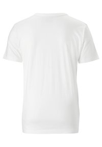 Short-sleeved white t-shirt made of soft cotton, featuring a plain design and classic crew neckline. Back view shows a smooth texture.