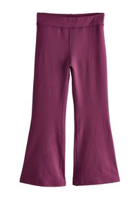 Leggings svasati color bordeaux realizzati in un tessuto liscio e elasticizzato, con una cintura elastica e dettagli di cuciture minime.