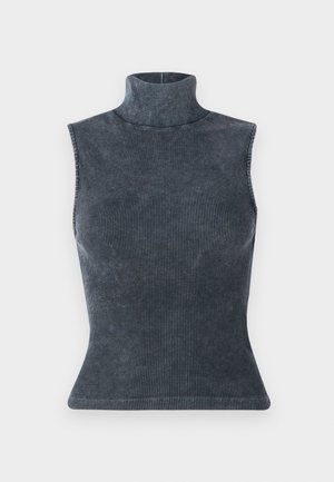 Top bez rukava s rolkom od tamnosive rebraste tkanine, s prilagođenim krojem i glatkom teksturom, te zakrivljenim rubom.