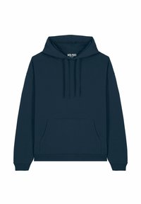 Tamnor azul kapucinsko jopico narejen iz mehkega materiala. Ima žep v obliki kenguruja, rebraste manšete in čist, minimalen dizajn.
