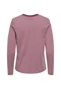Lange mouwen shirt met horizontale strepen in donkerrood en roze, gemaakt van katoen, ronde halslijn, zachte textuur en geen zichtbare metalen onderdelen.