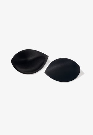 Para czarnych silikonowych wkładek piersiowych o gładkiej powierzchni, owalnym kształcie i miękkich krzywiznach dla wsparcia i uwydatnienia.