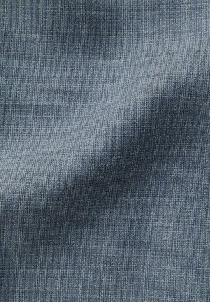 Textured blue fabric with a woven pattern, featuring a subtle sheen and a slightly rough surface. Smooth draping quality when folded.