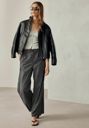 Next, REGULAR FIT - WIDE LEG TROUSERS WITH SIDE STRIPES - Trousers - grey black check