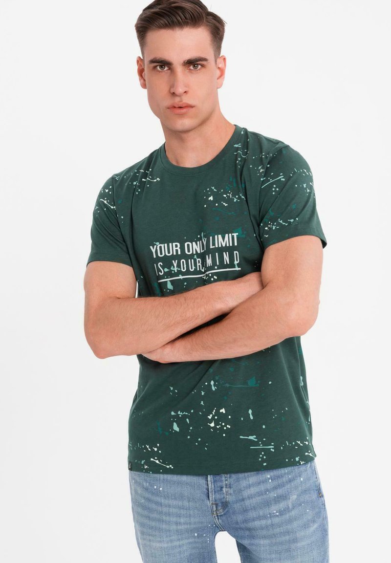 T-shirt Homme Koton - Col Rond, Manches Courtes, Coupe Ajustée, Imprimé Slogan - Turquoise Taille M