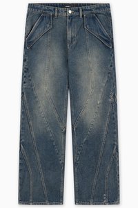 CUT BLUE DENIM UNISEX - Blugi loose fit - blue