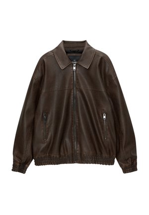 PULL&BEAR WITH ELASTICATED HEM - Műbőr dzseki - brown