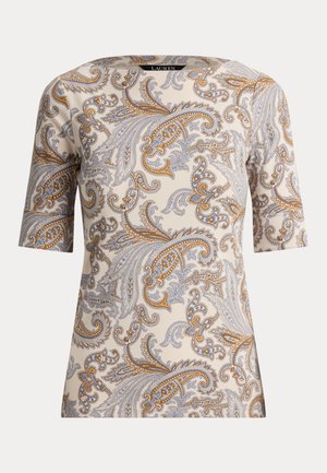 Lauren Ralph Lauren, PAISLEY STRETCH BOATNECK TEE - Nyomott mintás póló - cream multicoloured