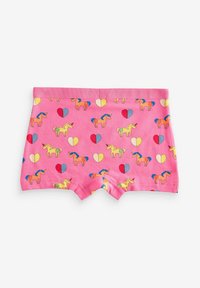 Boxer shorts de algodón rosa con un colorido estampado de unicornios y corazones. Tejido suave con una cintura elástica y un ajuste ceñido.