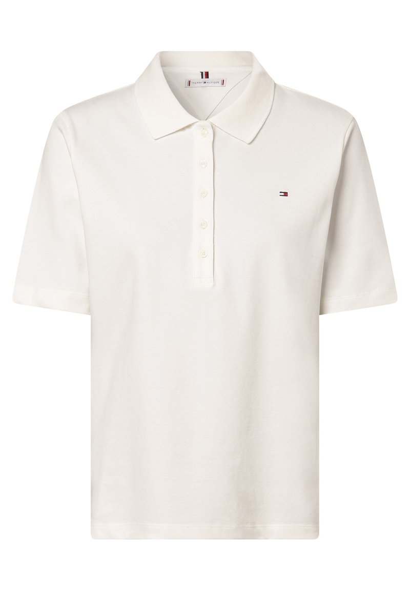 Chemise polo blanche en coton, avec un col classique, une patte de boutonnage et un petit logo brodé sur la poitrine. Manches courtes.