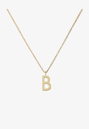 Collier en chaîne en or avec un pendentif en forme de lettre « B » découpée, arborant une finition lisse et mate.