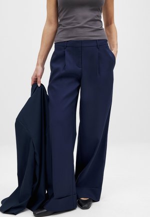 FOLD UP WIDE MID WAIST - Nohavice - navy