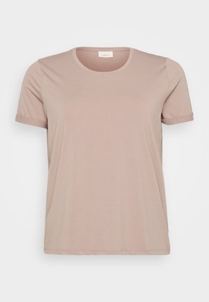Light pink short-sleeve T-shirt with a round neckline and rolled sleeves, made of a smooth, soft fabric. No visible patterns or accents.
