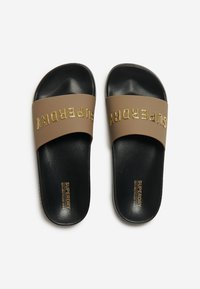 Superdry & Co LOGO - Sandalias planas - black fossil brown metallic gold