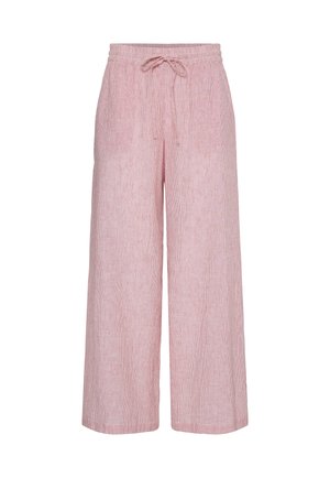 Pantaloni rosa in velluto a coste a gamba larga e vestibilità comoda, con vita elasticizzata e cordoncino frontale.