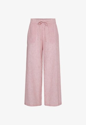 Pantaloni rosa in velluto a coste a gamba larga e vestibilità comoda, con vita elasticizzata e cordoncino frontale.