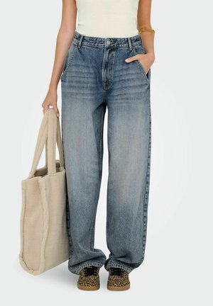 ONLGIA MID LOOSE BAGGY DOT - Baggy jeans - medium blue denim