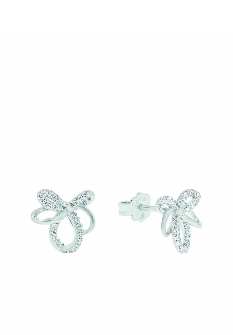 Silverörhängen formade som en båge, med en texturerad yta och glittrande detaljer. Tillverkade av 925 sterlingsilver med en stiftbakgrund.