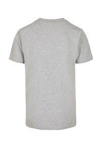 Graues Baumwoll-T-Shirt mit kurzen Ärmeln, klassischem Rundhalsausschnitt und glatter Textur, das ein einfaches Design ohne Muster oder Verzierungen aufweist.