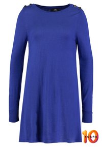 Langärmliger, königsblauer Tunika-Pullover mit Knopfdetails an den Schultern, gerippten Bündchen und einem Rundhalsausschnitt.