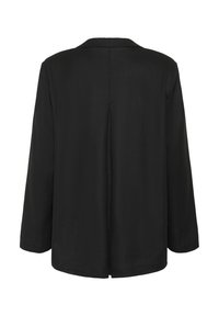 Blazer noir à manches longues vu de dos avec une couture verticale au centre et une petite fente en bas.