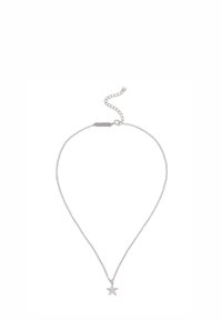 Collana in argento con pendente a forma di stella, caratterizzato da una superficie testurizzata e accenti scintillanti. Lunghezza regolabile con estensione a catena.