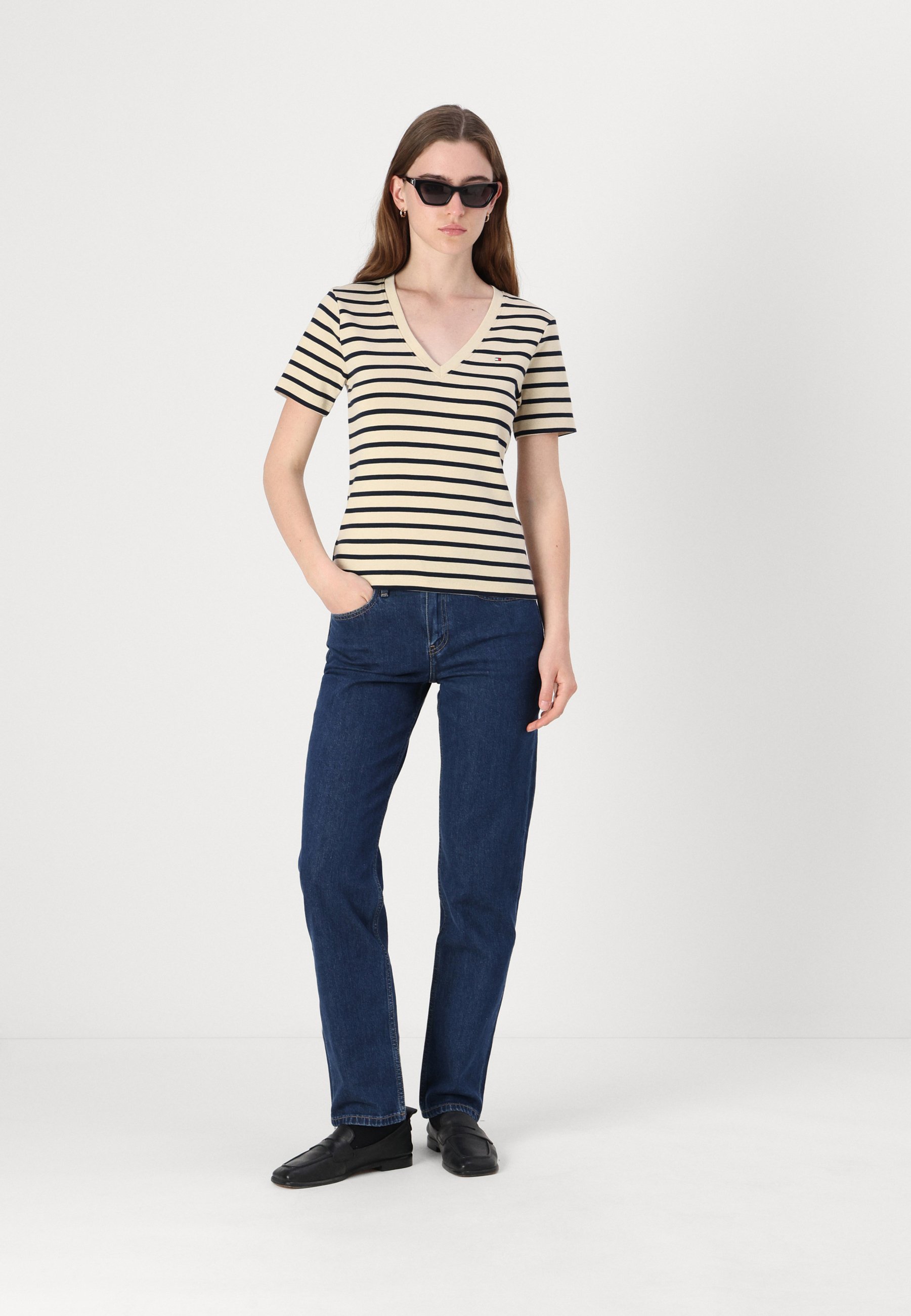 売れ筋商品|||トミー ヒルフィガー Tシャツ レディース トップス SLIM CODY  - Print T-shirt - fine country ivory/navy Tommy Hilfiger SLIM CODY V NECK - T-Shirt basic - fine