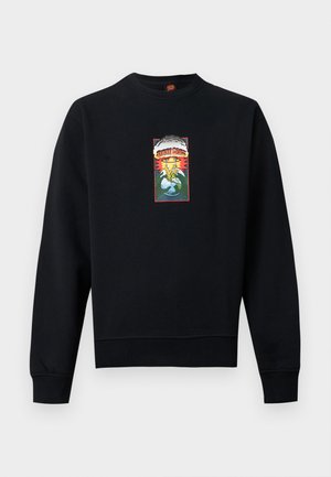 Sort langærmet sweatshirt med en farverig rektangulær grafik på brystet, der afbilder en eksplosion og teksten "Santa Cruz" over den.