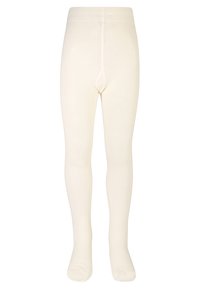 Collants côtelés de couleur crème avec une texture lisse, dotés d'une taille confortable et d'un design sans couture au niveau des orteils.