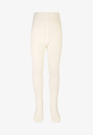 Kremowe rajstopy prążkowane o gładkiej teksturze, z wygodnym pasem w talii i bezszwowym wykończeniem palców.