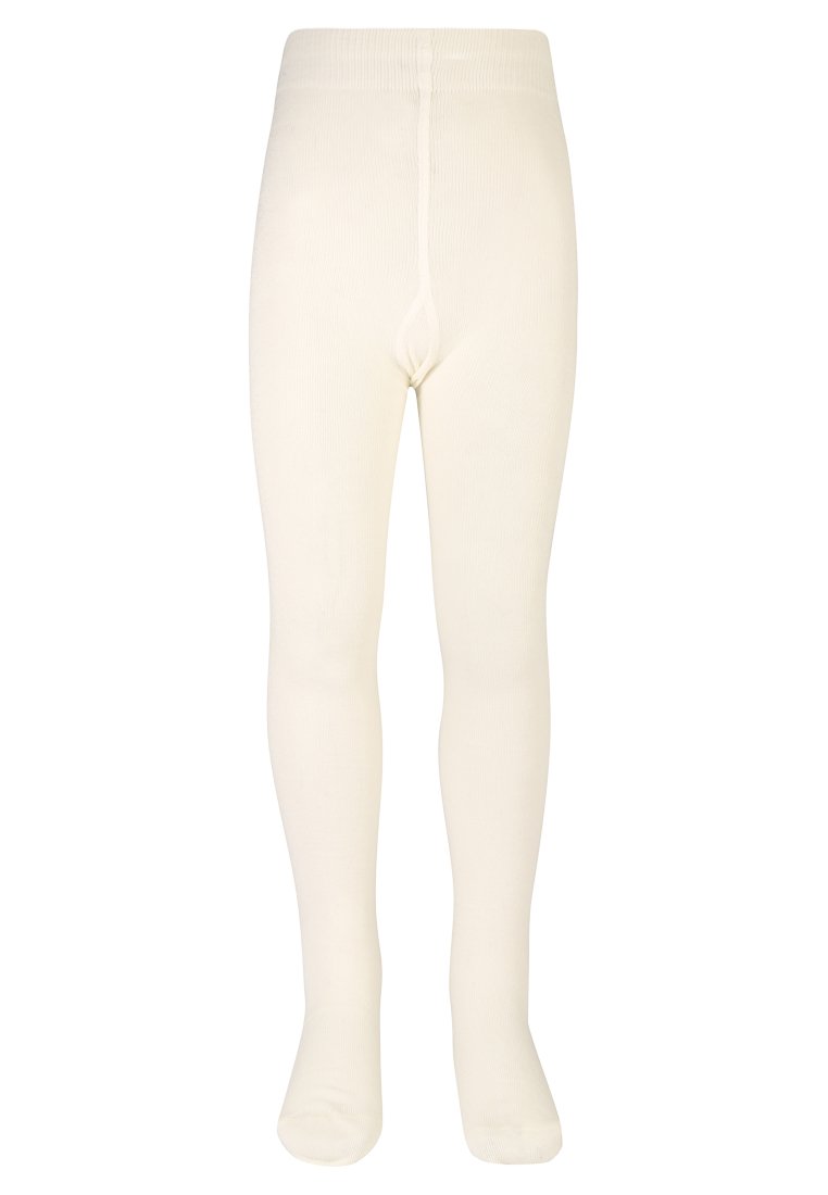 Collants côtelés de couleur crème avec une texture lisse, dotés d'une taille confortable et d'un design sans couture au niveau des orteils.