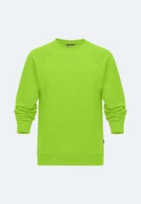 Felpa neon verde con maniche raglan, polsini a coste, scollatura a girocollo e superficie liscia. Nessun logo o motivo visibile.