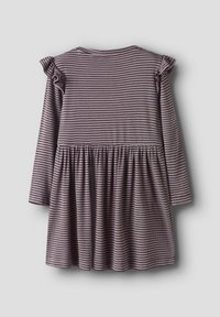 Langermige jurk in een gestreept patroon, met een gerimpeld schouderdetail, een gathered taille en een uitlopende rok. Gemaakt van zachte stof.