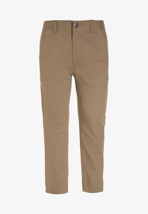 Slim-fit beige chino broeken met riemlussen, voorzakken, knoopsluiting en ritssluiting.