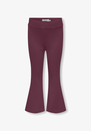 Leggings évasés bordeaux en tissu extensible et lisse. Comprend une taille élastique et une silhouette ajustée qui s'évase à l'ourlet.