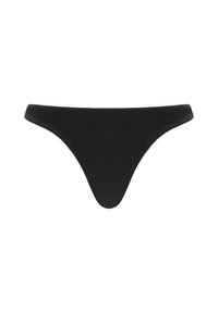 Juodas bikinių apatinis trikotažas su plonais šonais ir minimalistišku dizainu. Pagamintas iš lygios, tamprios medžiagos, pasižymi klasikine thong forma.